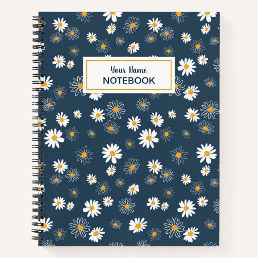 ネイビー素晴らしイエローホワイトクラシックデイジー花 ノートブック (正面)