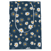 ネイビー素晴らしイエローホワイトクラシックデイジー花 ミディアムペーパーバッグ (正面)