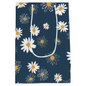 ネイビー素晴らしイエローホワイトクラシックデイジー花 ミディアムペーパーバッグ (裏面)