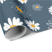ネイビー素晴らしイエローホワイトクラシックデイジー花 ラッピングペーパー (ロールコーナー)