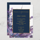 ネイビー素晴らしホワイトユーカリ結婚スカスタム 招待状 (正面/裏面)