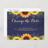 ネイビー素朴ウッドひまわり結婚の日付の変更 ポストカード (正面/裏面)