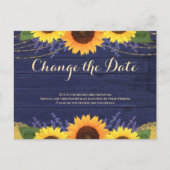 ネイビー素朴ウッドひまわり結婚の日付の変更 ポストカード (正面)