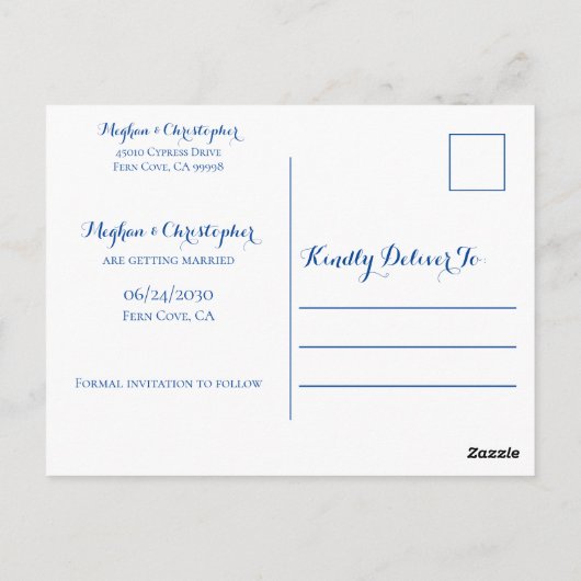 ネイビー素朴ウッドひまわり結婚式の日付を保存 ポストカード (裏面)