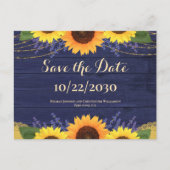 ネイビー素朴ウッドひまわり結婚式の日付を保存 ポストカード (正面)
