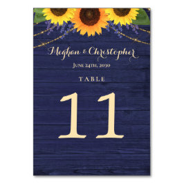 ネイビー素朴ウッドストリングライツヒマワリ結婚ズ テーブルナンバー