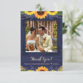 ネイビー素朴ウッドライトサンフラワー結婚の写真 サンキューカード (スタンド正面)