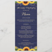 ネイビー素朴ウッドライトレースサンフラワー結婚ズ メニュー (正面)