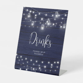 ネイビー素朴ウッド・メイスン・ジャーズ・ドリンク 台座サイン