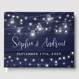 ネイビー素朴ウッド・メイソン・ジャース・ライツ結婚ズ ゲストブック