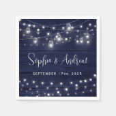 ネイビー素朴ウッド・メイソン・ジャース・ライツ結婚ズ スタンダードカクテルナプキン (正面)