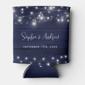 ネイビー素朴ウッド・メイソン・ジャース・ライツ結婚ズ 缶クーラー (正面)