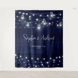 ネイビー素朴ウッド・メイソン・ジャース・ライト タペストリー