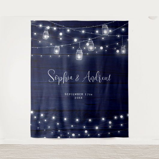 ネイビー素朴ウッド・メイソン・ジャース・ライト タペストリー (正面)