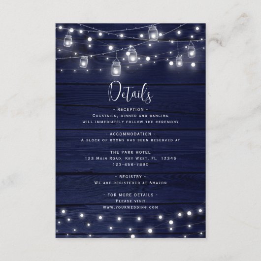 ネイビー素朴ウッドMason Jarsライト詳細カード エンクロージャーカード (正面)