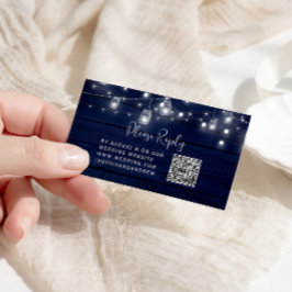 ネイビー素朴ウッドMason Jars Lightsの結婚QR RSVP エンクロージャーカード