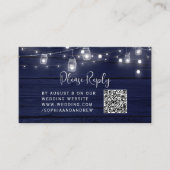 ネイビー素朴ウッドMason Jars Lightsの結婚QR RSVP エンクロージャーカード (正面)