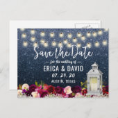 ネイビー素朴グリッター灯篭の花の保存日 案内ポストカード (正面/裏面)