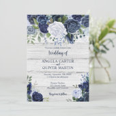 ネイビー素朴ダスティブルーウォーター色フローラウッド 招待状 (スタンド正面)