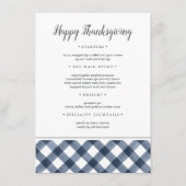 ネイビー素朴バッファロープレイド感謝祭ディナー メニュー (正面)