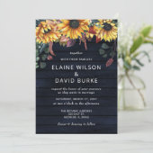 ネイビー素朴バーンウッドカントリーサンフラワー結婚ズ 招待状 (スタンド正面)