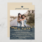 ネイビー素朴バーンウッド結婚ズ写真招待状 招待状 (正面/裏面)