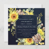 ネイビー素朴ヒマワユーカリフローラ婚約 招待状 (正面)