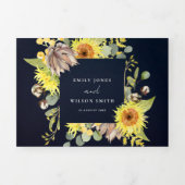 ネイビー素朴ヒマワユーカリフローラ結婚ズ 三つ折り招待状 (カバー)