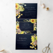 ネイビー素朴ヒマワユーカリフローラ結婚ズ 三つ折り招待状 (内部)