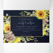 ネイビー素朴ヒマワユーカリフローラ結婚ズ 三つ折り招待状 (内部中)