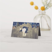 ネイビー素朴フラワーズウッド結婚メイソン プレイスカード (裏面)