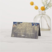 ネイビー素朴フラワーズウッド結婚メイソン プレイスカード (正面)