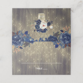 ネイビー素朴フラワーズウッド結婚メイソン プレイスカード