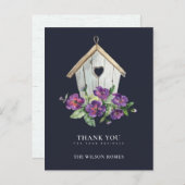 ネイビー素朴フローラバードハウス不動産仲介業者ありがとう 案内ポストカード (正面/裏面)
