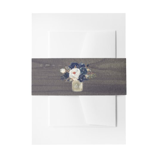 ネイビー素朴フローラメイスン 招待状ベリーバンド (正面例)