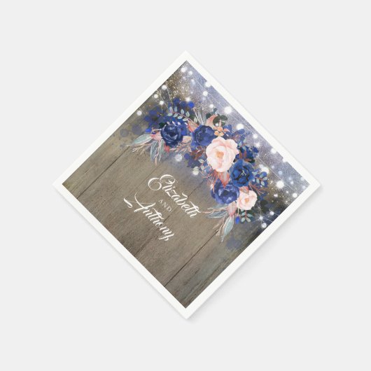 ネイビー素朴フローラ結婚ズ スタンダードカクテルナプキン (角)