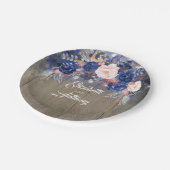 ネイビー素朴フローラ結婚ズ ペーパープレート (アングル)
