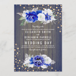 ネイビー素朴フローラ結婚ズ 招待状