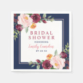 ネイビー素朴ブルガンディピンクフローラブライダルシャワー スタンダードカクテルナプキン (正面)