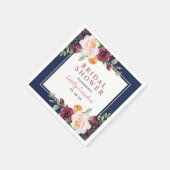 ネイビー素朴ブルガンディピンクフローラブライダルシャワー スタンダードカクテルナプキン (角)