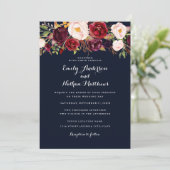 ネイビー素朴ブルゴーニュフローラ結婚式招待状 招待状 (スタンド正面)