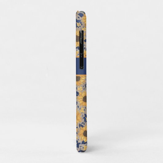 ネイビー素朴ブルゴールデンイエローヒマワリ名 Case-Mate iPhoneケース (裏面/左)