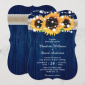 ネイビー素朴ブルーとヒマワリの結婚式招待状 招待状 (正面/裏面)