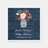 ネイビー素朴ブルーとブルゴーニュ赤面フローラ結婚ズ スタンダードカクテルナプキン (正面)