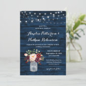 ネイビー素朴ブルーとブルゴーニュ赤面フローラ結婚ズ 招待状 (スタンド正面)
