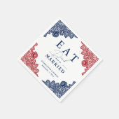 ネイビー素朴ブルーとレッドフローラレース結婚ズ スタンダードカクテルナプキン (角)