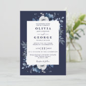 ネイビー素朴ブルーのフローラが一つ結婚で 招待状 (スタンド正面)