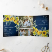 ネイビー素朴ブルーウッドサンフラワーユーカリ結婚ス 三つ折り招待状 (内部)