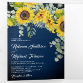 ネイビー素朴ブルーウッドサンフラワーユーカリ結婚ス 三つ折り招待状 (内部最初)