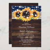 ネイビー素朴ブルーウッドサンフラワー結婚式招待状 招待状 (正面/裏面)